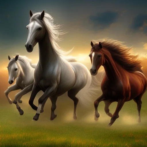 horse herd full body field background