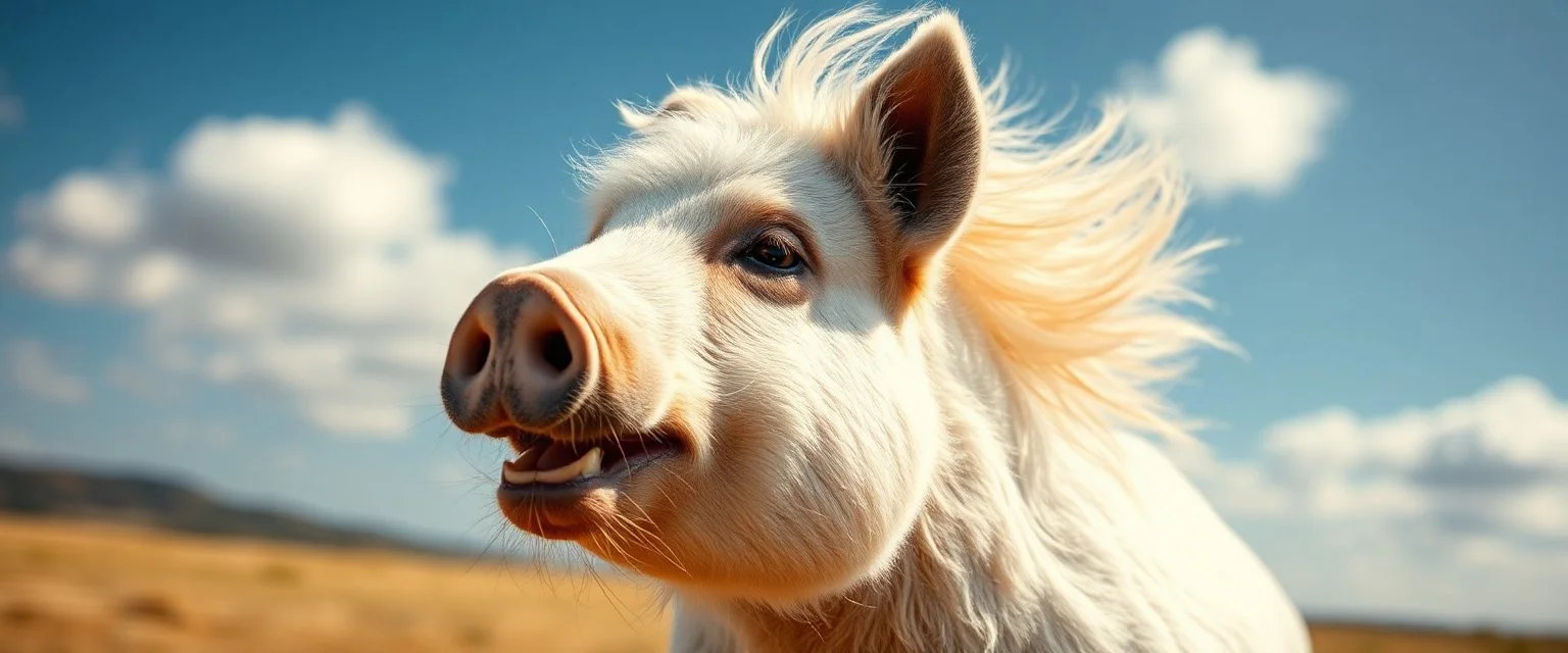 the high speed magical face of a fluffy panda horse pig