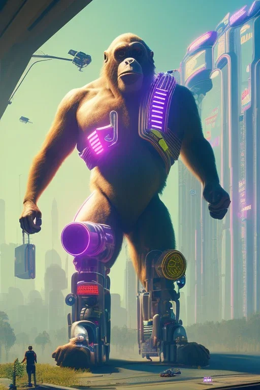 running ape, full body, 8k, cyberpunk2077