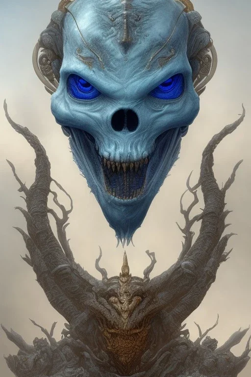 blue alien, cracks in the head, evil, Asian eyes, weapons, blood, 8k, finely detailed, photo realistic, Boris Vallejo style turquoise skull head gold dragon space alien moon skeleton Viking helmet Black background