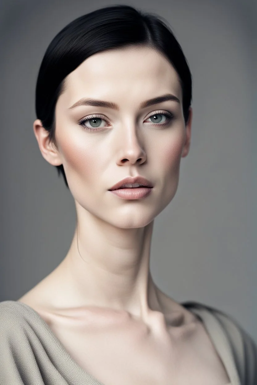 Scandinavian medieval 30 year old woman with black short hair, pale skin, pretty lips, athletically built