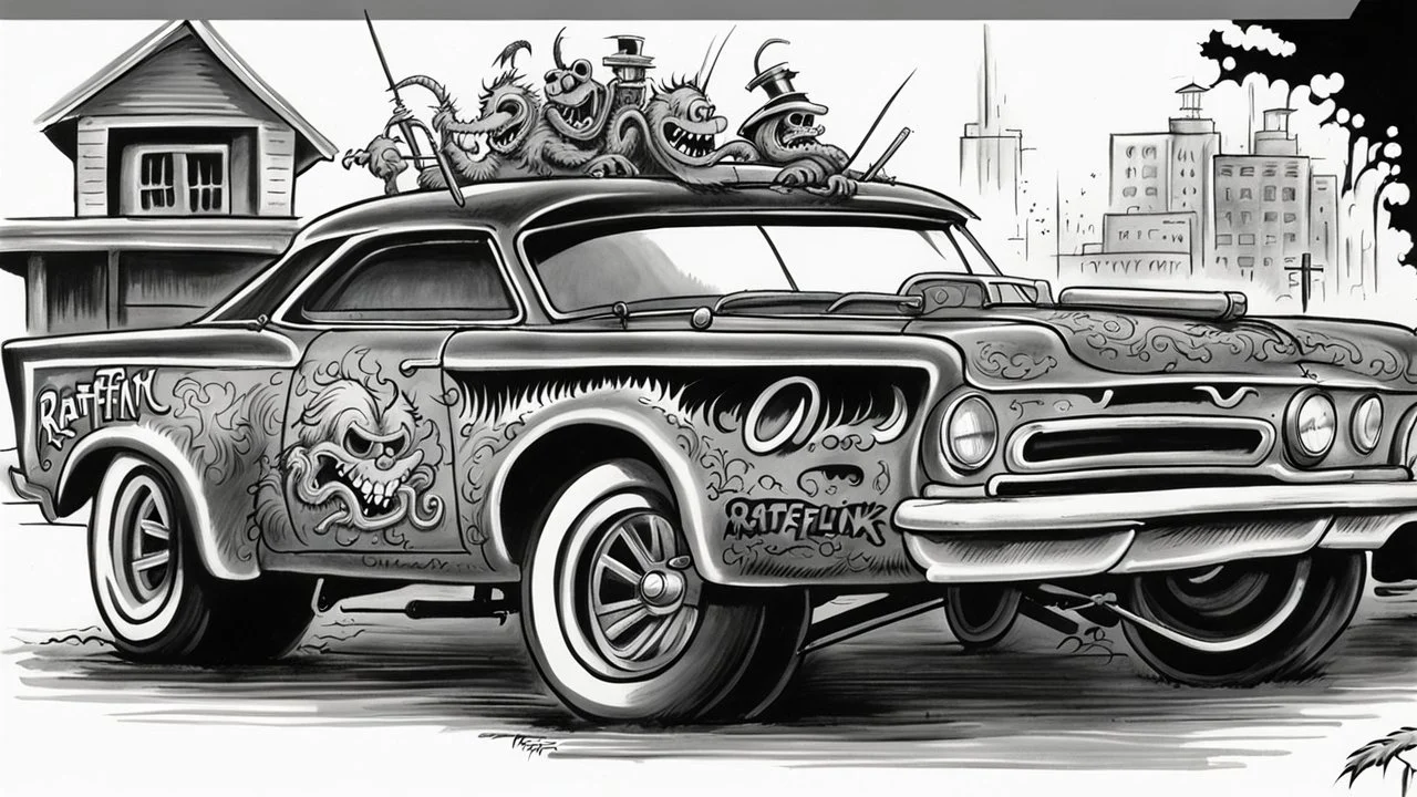 Ratfink drawn in the style of Ed Roth