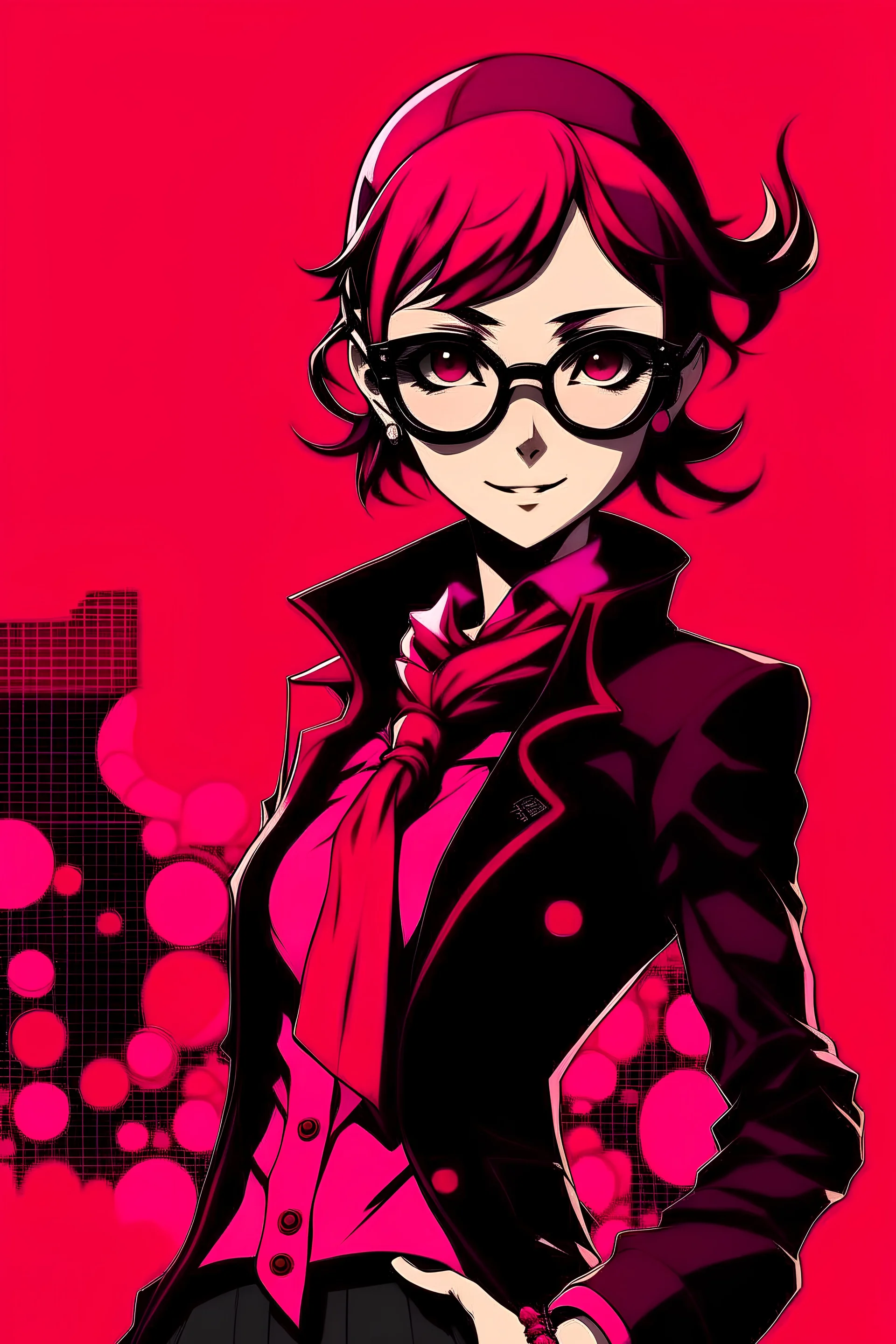 persona 5 style background and pink character