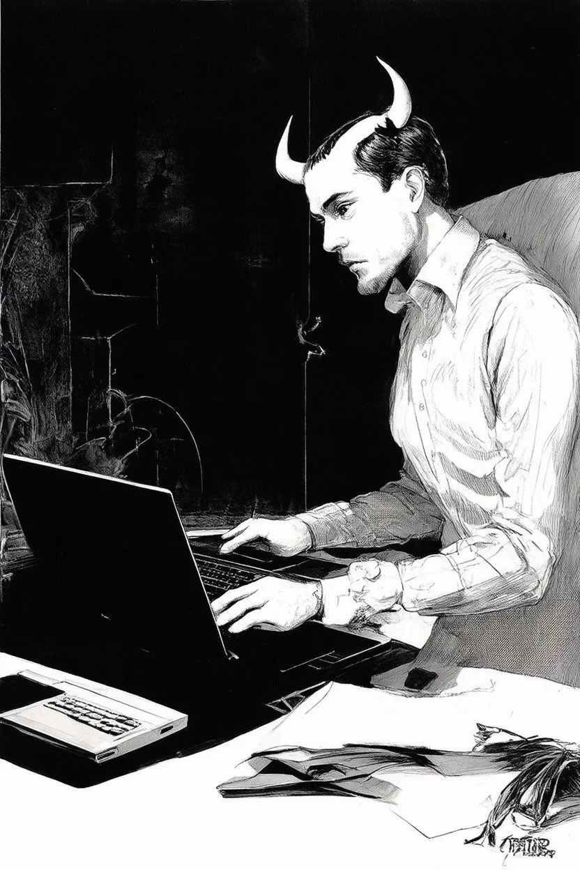 solana king liquidation flush devil in a dark room looking at computer oracle of delphi seeing the future in the style of surrealism black and white