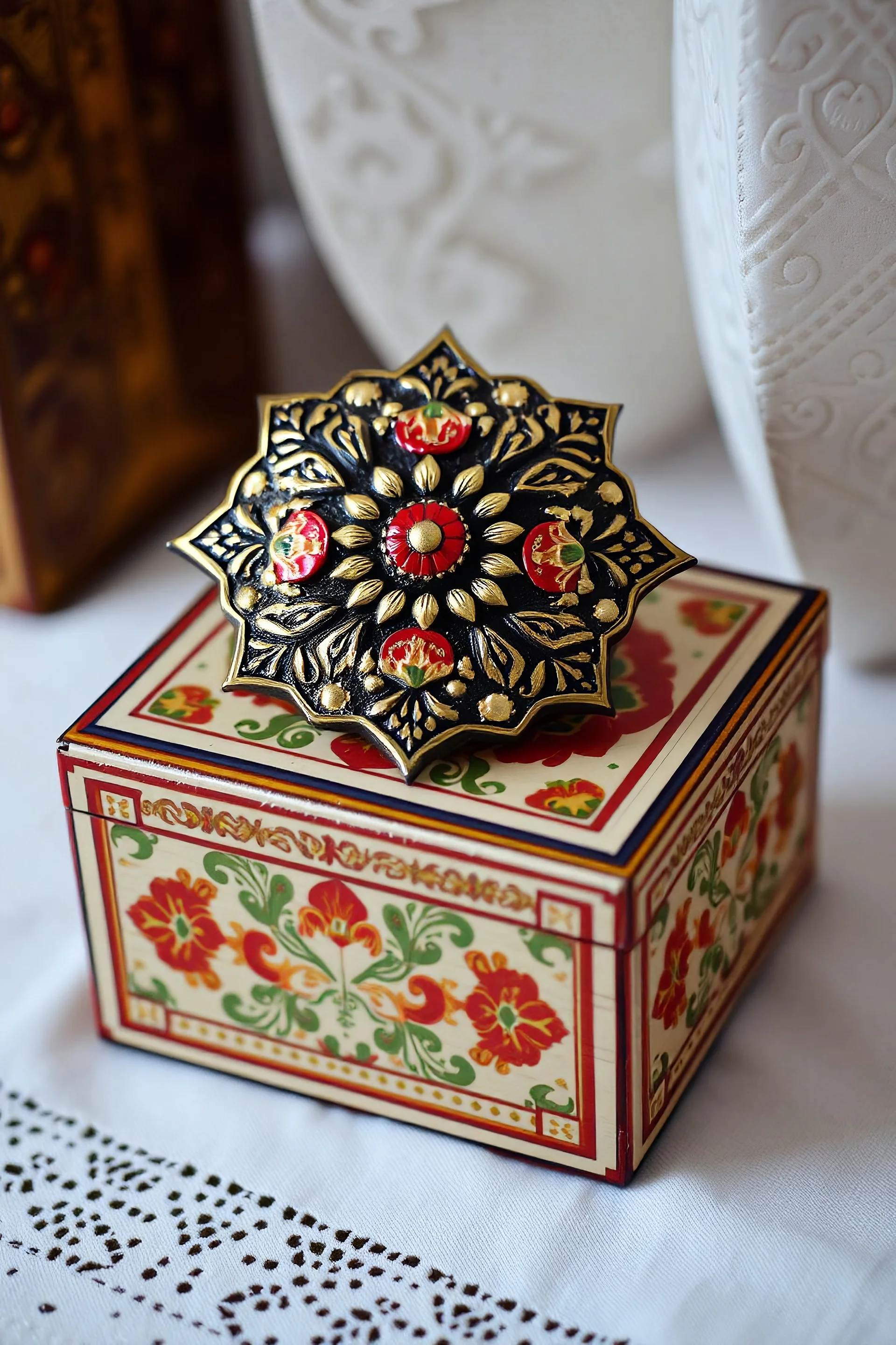 "Ukrainian ornament on a box."