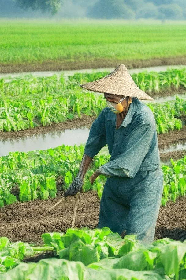 Asian farmer growing cover crops