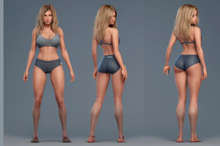 Female character full anatomy Proportions of the character the head-to-body ratio . Front, Side, and Back Views: Provide multiple views of the character, including front, side, and back mode sheet .stylized animation character 8k Art station.toonish