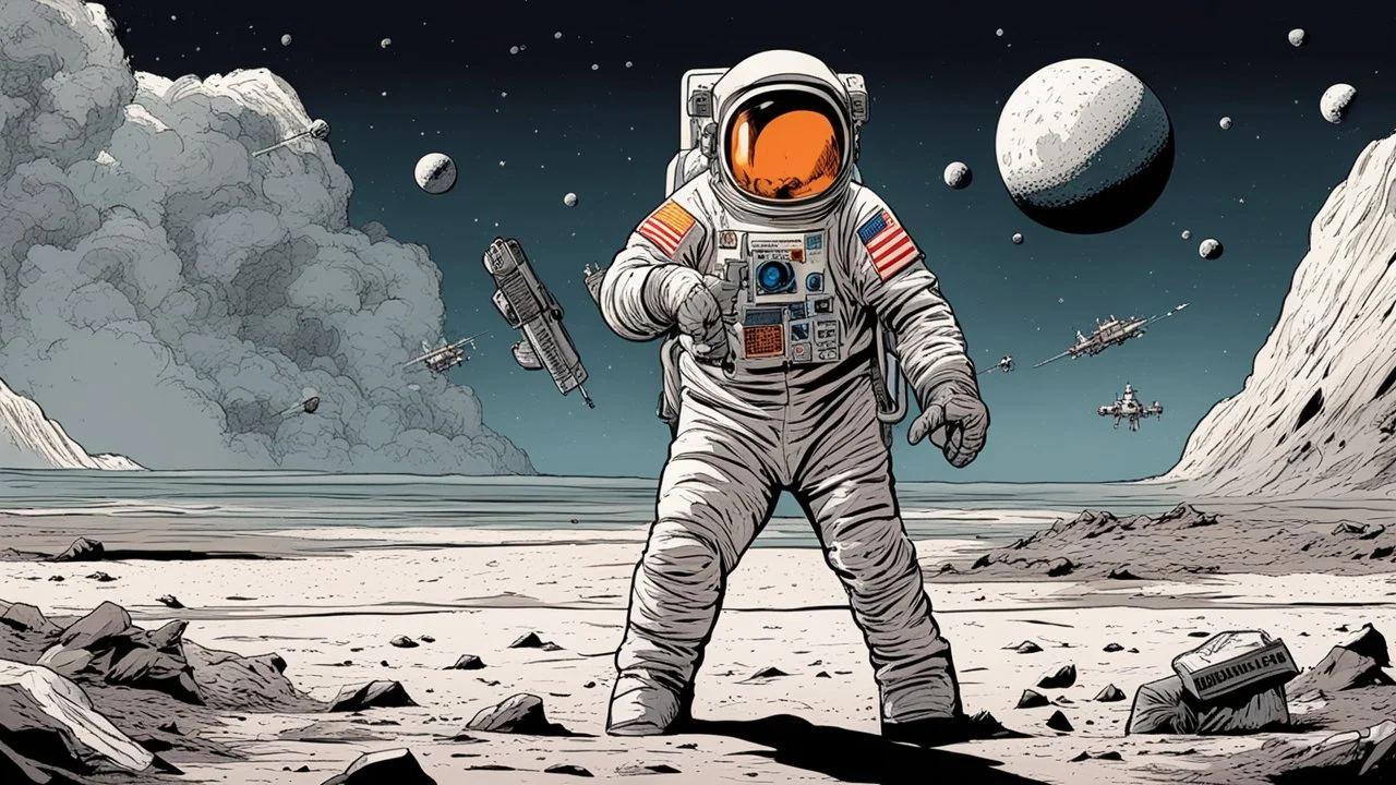 comic style, Moon landing