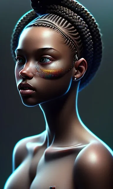 black girl, cute, beautiful, braids, head and shoulders portrait by Greg Rutkowski