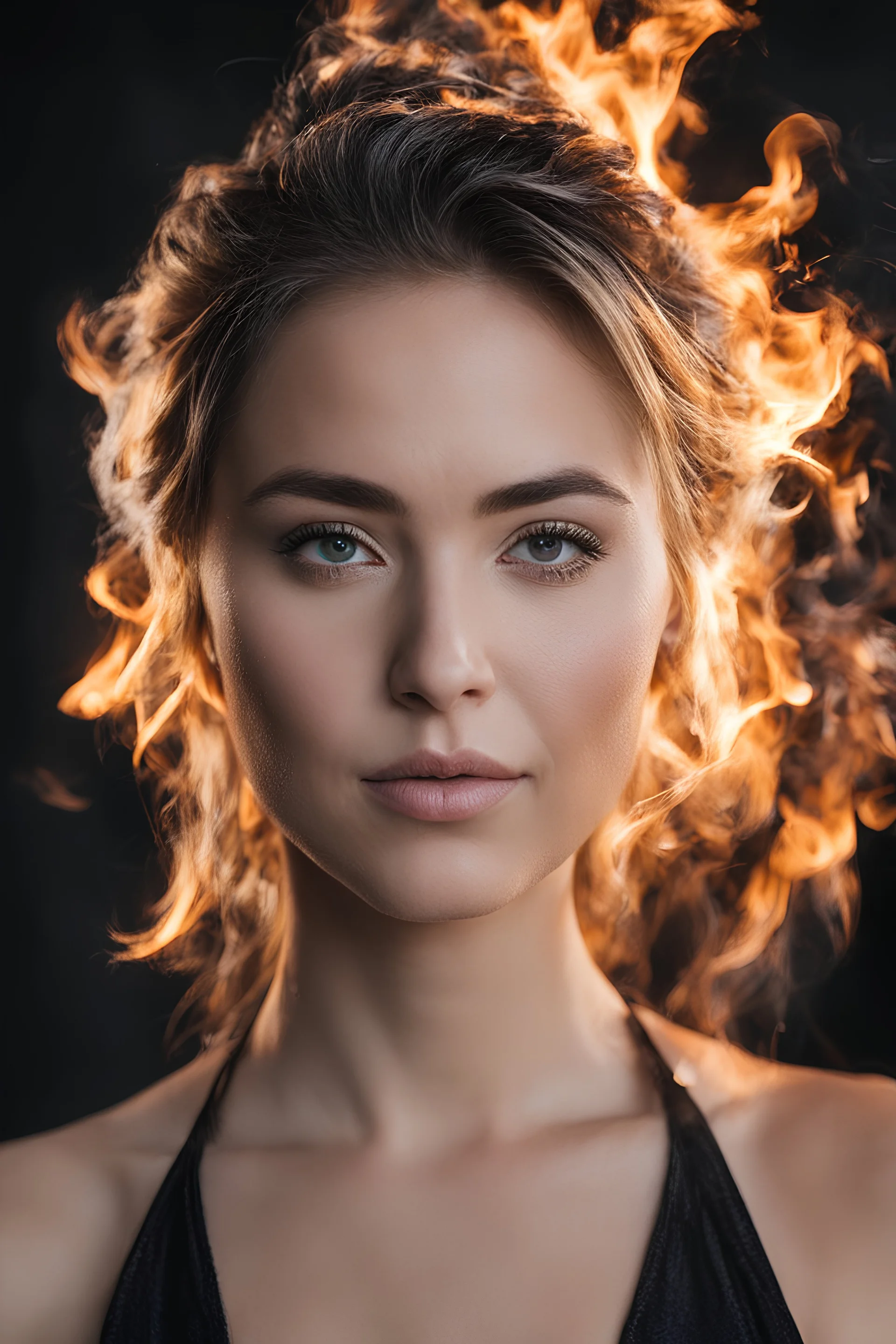 portrait of woman, burning edges, Sony Alpha, a7R IV, 35mm, f/2.8 GM, black background