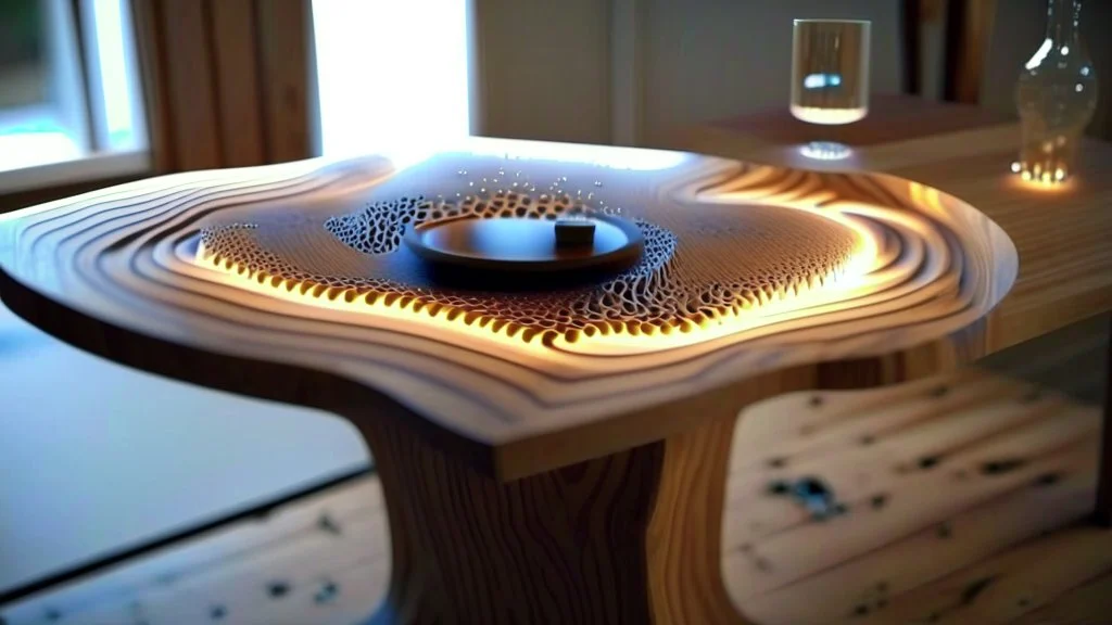 wooden table with invisible tabletop that is made of nano partcles