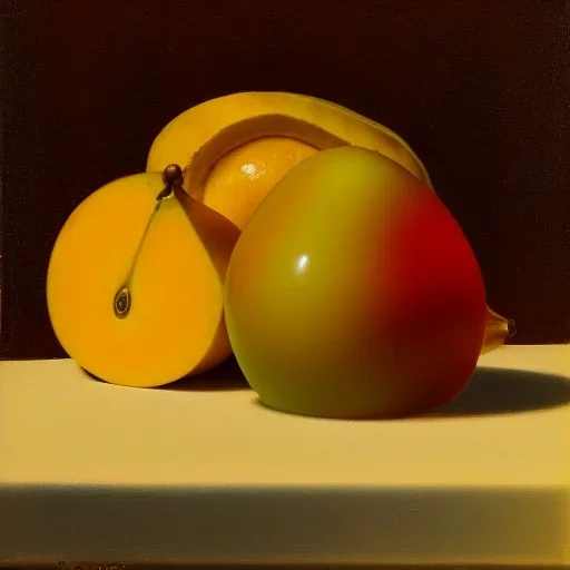 still life bottle half fruit