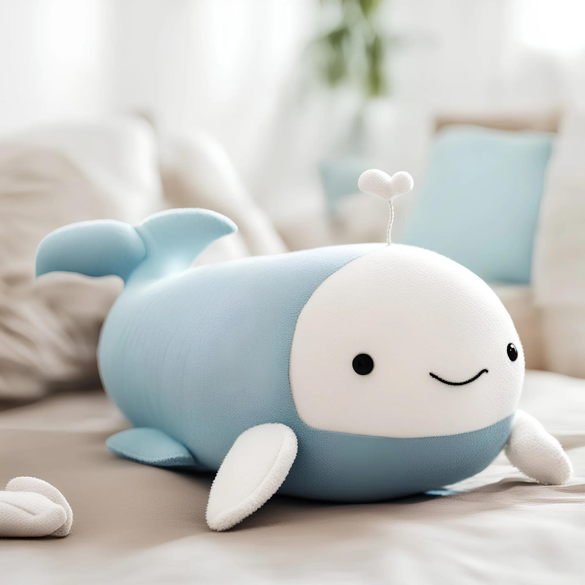 cute whale toy on a bed