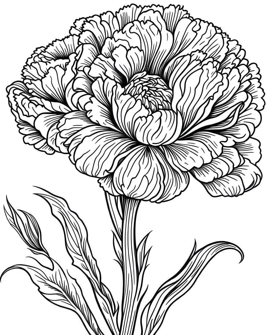 real massive Carnation flower coloring page