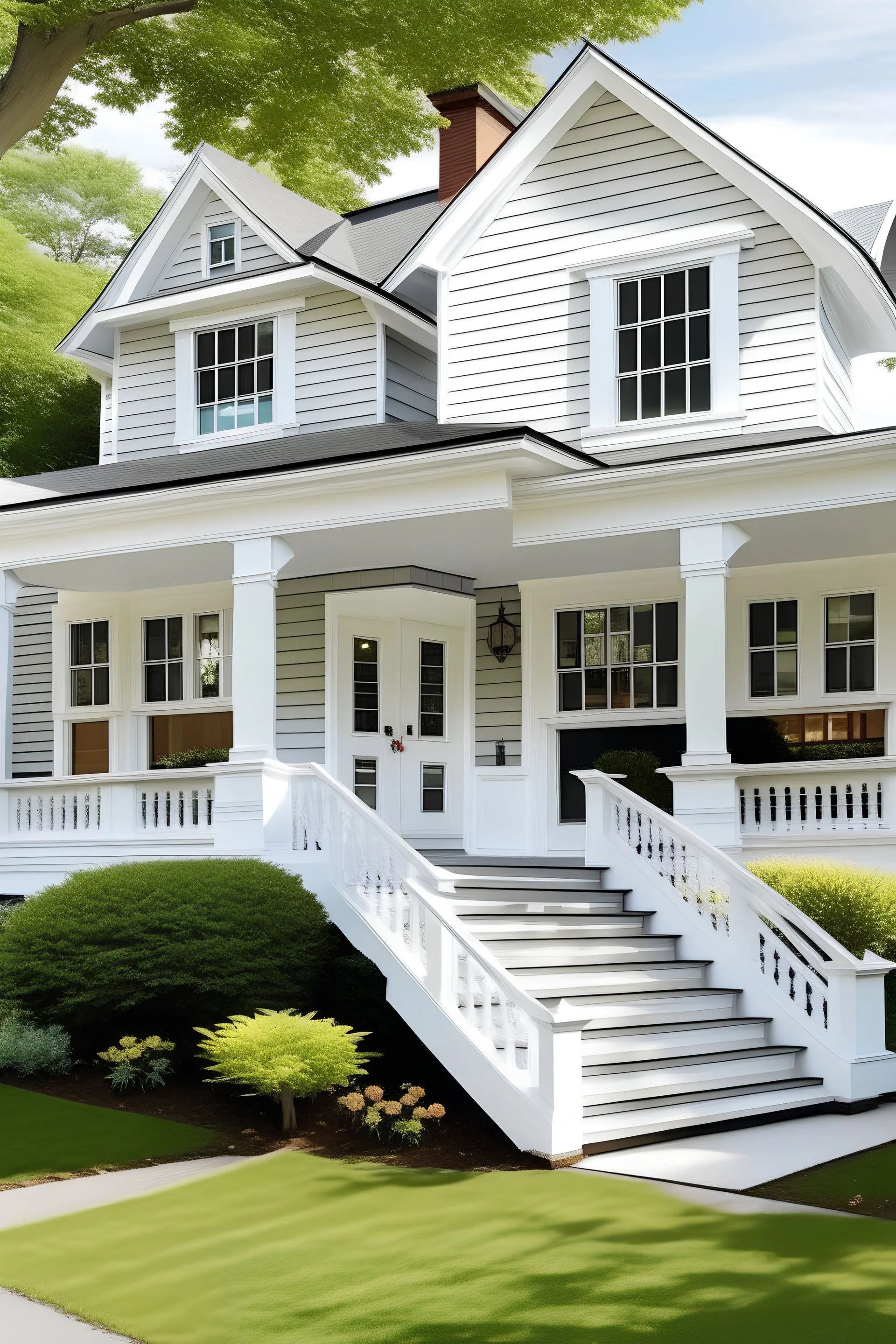 A welcoming house with a white porch and large windows glass