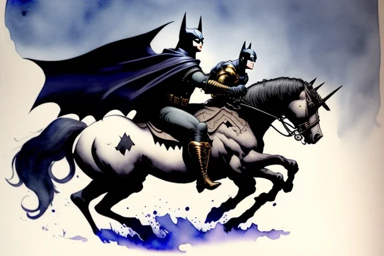 Batman is riding a unicorn Watercolour