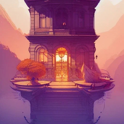 Como lake+detailed facades+Book illustration by Gediminas Pranckevičius,Jean Baptiste Monge,Brian Kesinger,Anton fadeev,Kilian Eng,strong lines,high contrast vibrant colors,highly detailed,16k resolution,trending on behance