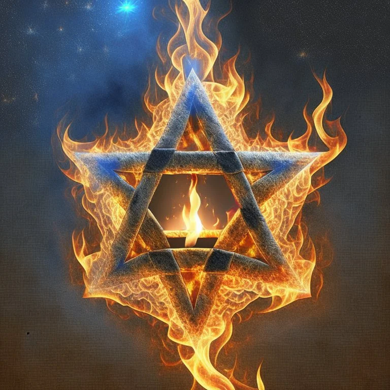 star of david with a flame in the middle of the star