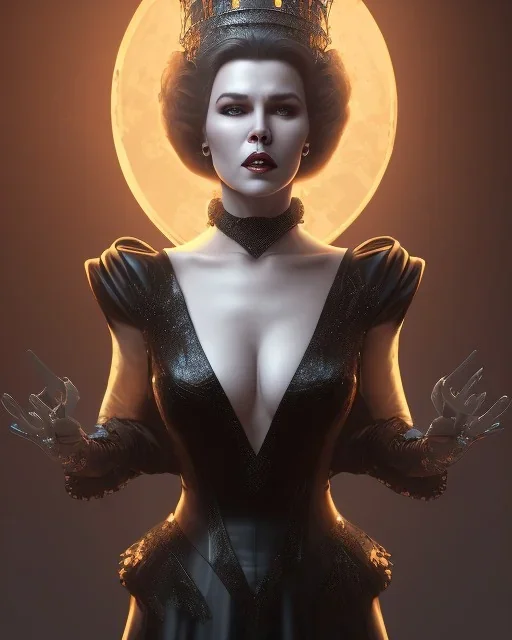 old evil queen in black leather gown, femme fatale, volouptous, busty, cleavage, angry, emperious, 8k resolution concept art portrait by Greg Rutkowski,