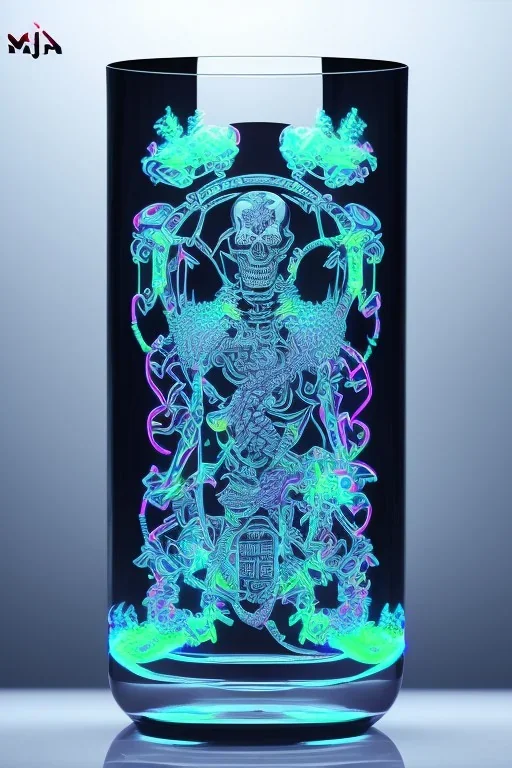 Futuristic Neon crystal skeleton samurai smoke glass fire water