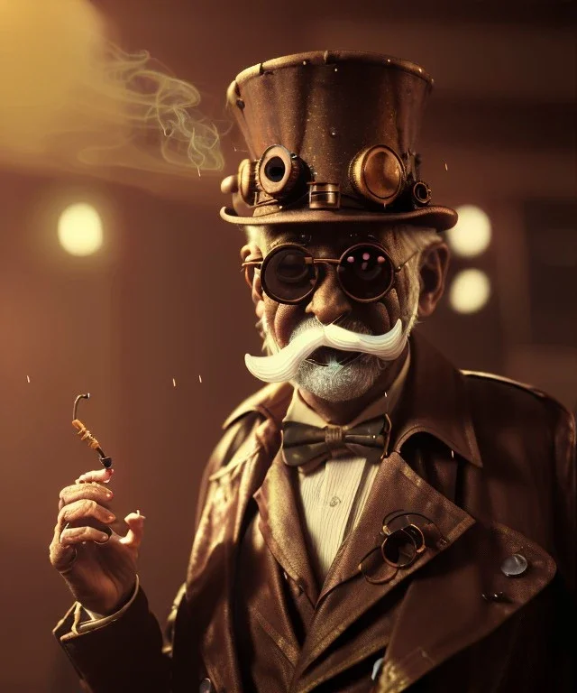 steampunk, cabaret scene. old man. little monkey, Sunglasses, rain, smoking, happy, hot. people background, highly detailed, concept art, unreal engine 5, god rays, ray tracing, RTX, lumen lighting, ultra detail, volumetric lighting, 3d, finely drawn, high definition, high resolution.