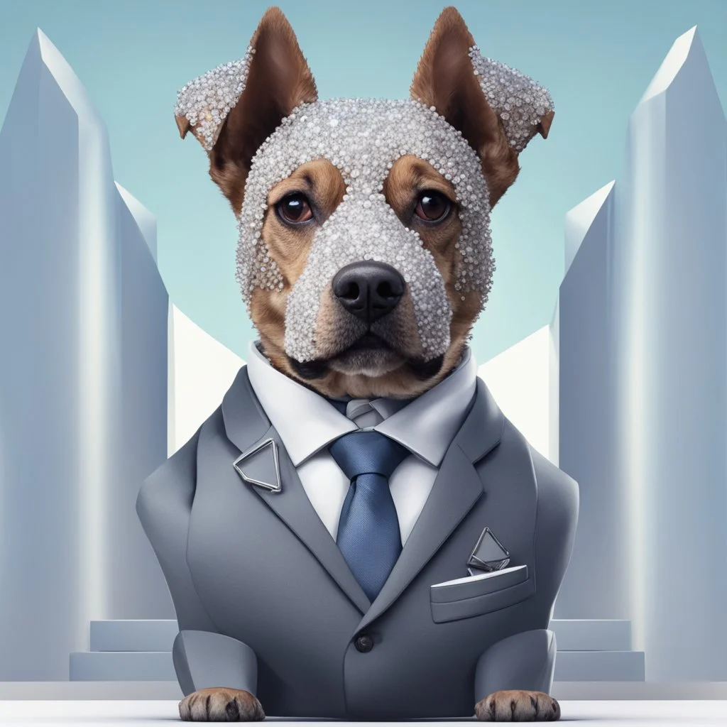 make one realistic business dog that is made of shapes and has a suit on looks a little like crystals with arms lowest 2048 x 1152 pixels and highest 6 MB