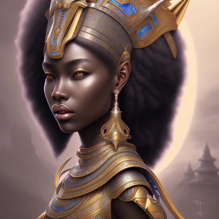 sango fantasy, fantasy magic, intricate, sharp focus, illustration, highly detailed, digital painting, concept art, matte, masterpiece head sexy African beauty black afro hair earth lady silver tiger head Egyptian princess pyramid