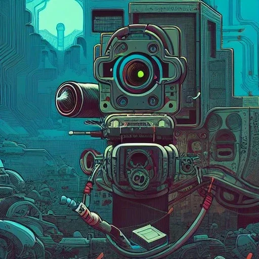 Camera., concept art, hyper detailed, asaf hanuka, dan mumford, kilian eng, post-apocalyptic, oil on canvas