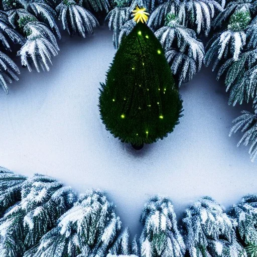 lonely christmas tree in alpine biome no snow drone shot