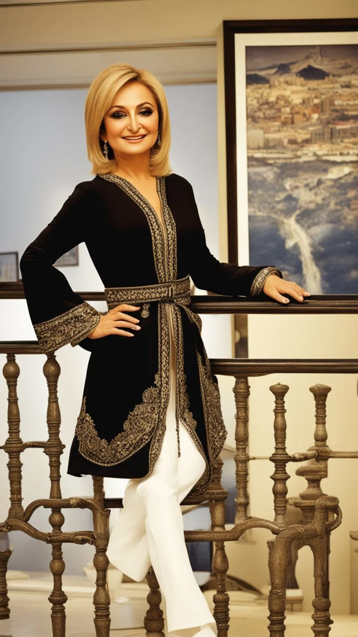 Googoosh persian singer smile and standing pose in luxury hotel labi