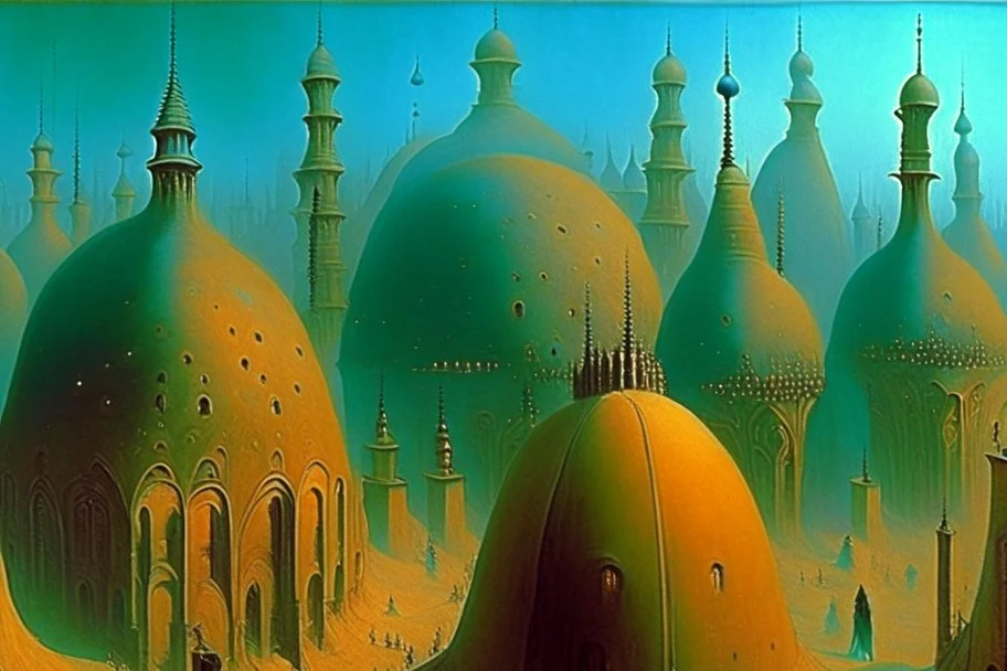 A surreal city with arches and domes by artist "Zdzisław Beksiński" by artist "Vladimir Kush"