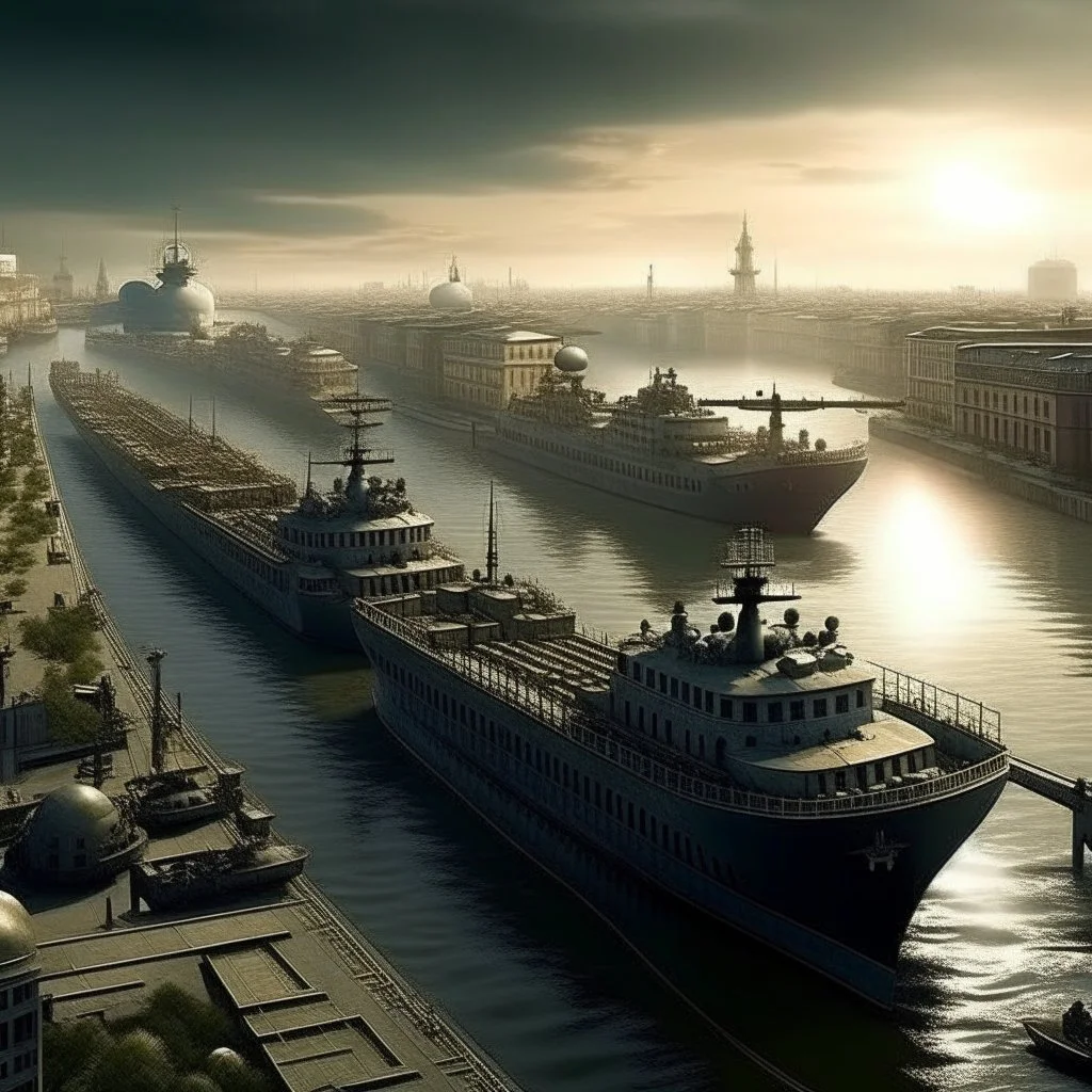 beautiful city with war tankers