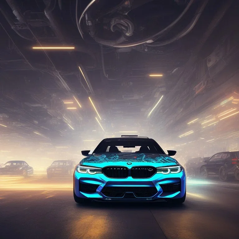 cyberpunk version of a 2022 BMW M5 during nighttime