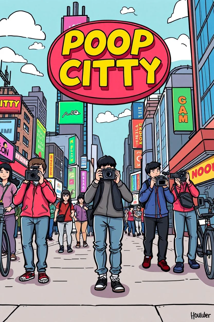 pop art pixels 1000 images youtuber with cameras attached walking thrigh crazy city cartoon
