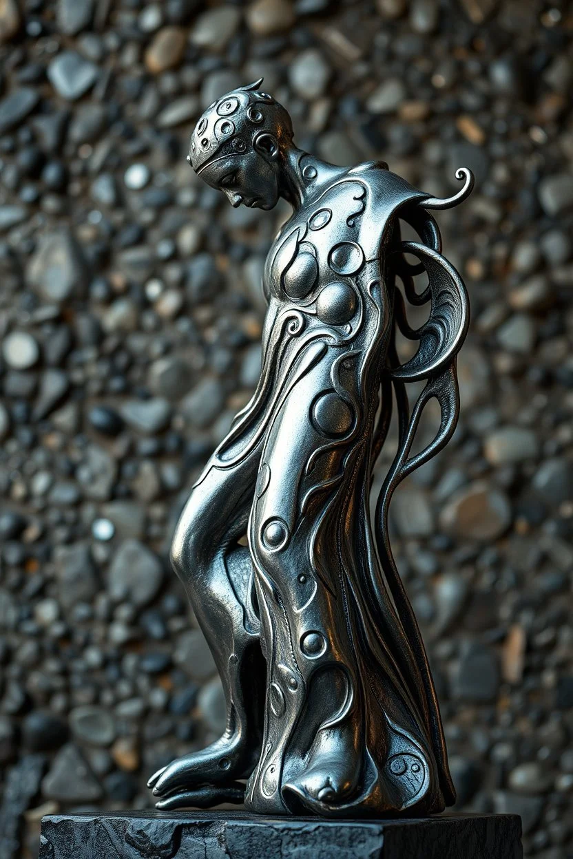 stunning bronse-silver extremly nonfigurative abstract statue style by Hundertwasser , Dali, high detalied, metalic, stone, black onix, random background, sharp focus, perfect photo intricate mech details, polished metal, Unreal Engine 5, rendered in Blender, sci-fi, futuristic, cinematic, fantasy, scifi, atmospheric abstract vector fractal, wave function, Zentangle, 3d shading Professional photography, bokeh, natural lighting, canon lens, shot on dslr 64 megapixels sharp focus