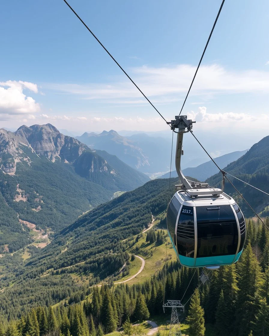 modern cable car high mountains panoramic beautiful landscape