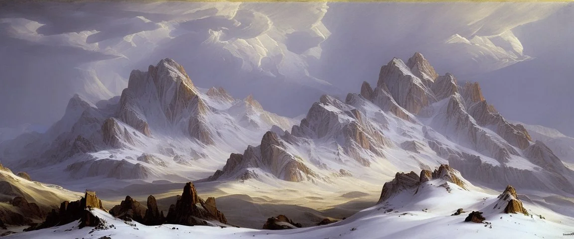 epic mountains in snow by Andrea del sarto