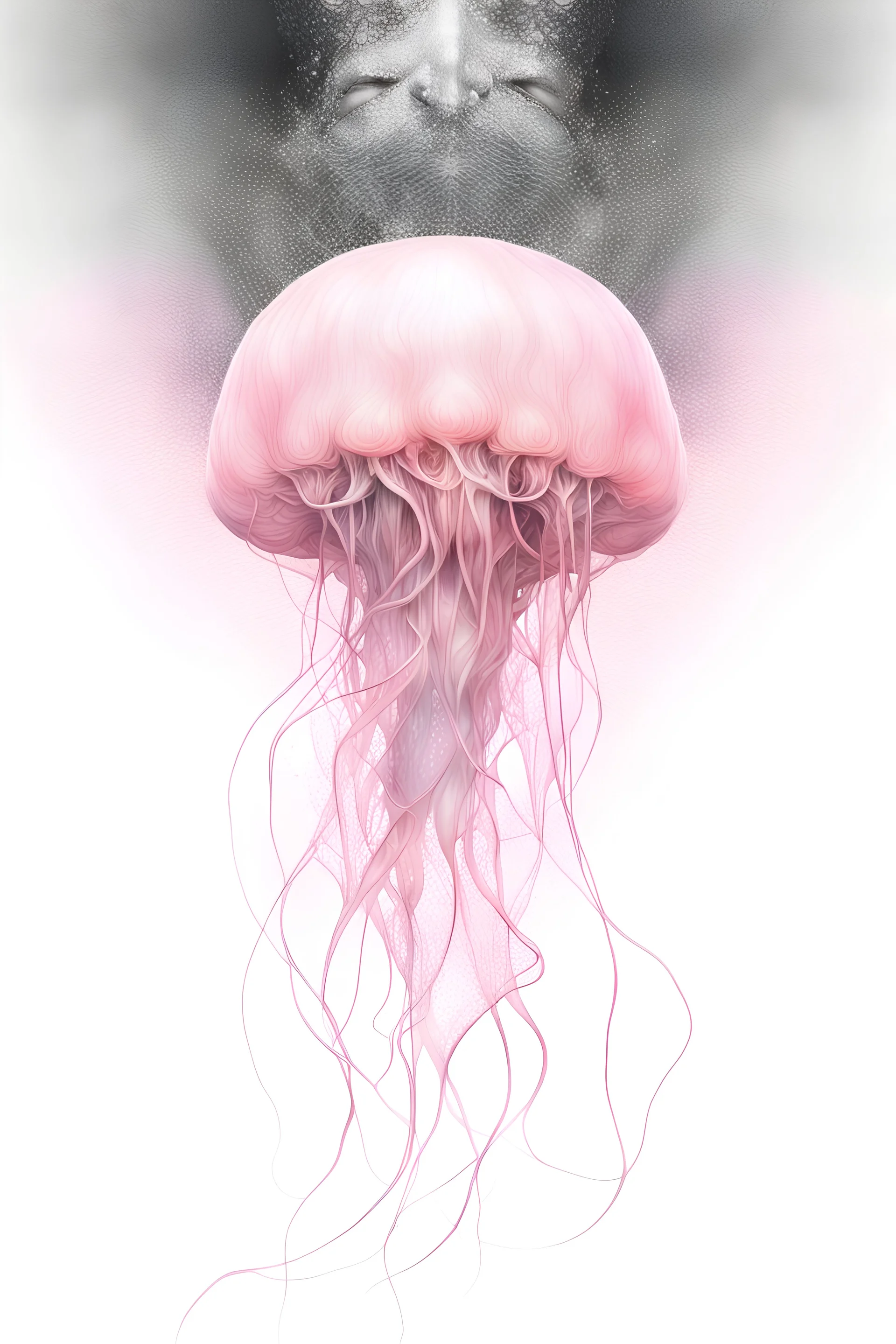 photo RAW, (Black and pink : Portrait of a ghostly jellyfish, shiny aura, highly detailed, gold filigree, intricate motifs, organic tracery, by Android jones, Januz Miralles, Hikari Shimoda, glowing stardust by W. Zelmer, perfect composition, smooth, sharp focus, sparkling particles, lively coral reef background Realistic, realism, hd, 35mm photograph, 8k), masterpiece, award winning photography, natural light, perfect composition, high detail, hyper realistic, artful, digital art trending