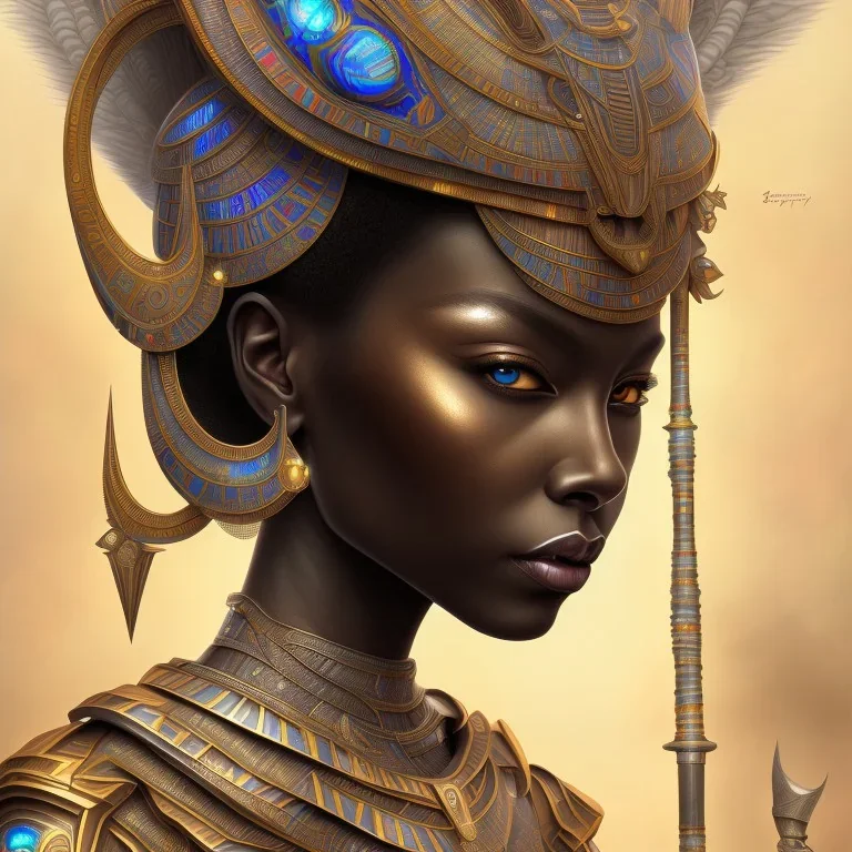 sango fantasy, fantasy magic, intricate, sharp focus, illustration, highly detailed, digital painting, concept art, matte, masterpiece head sexy African beauty black afro hair space lady silver tiger head Egyptian princess pyramid