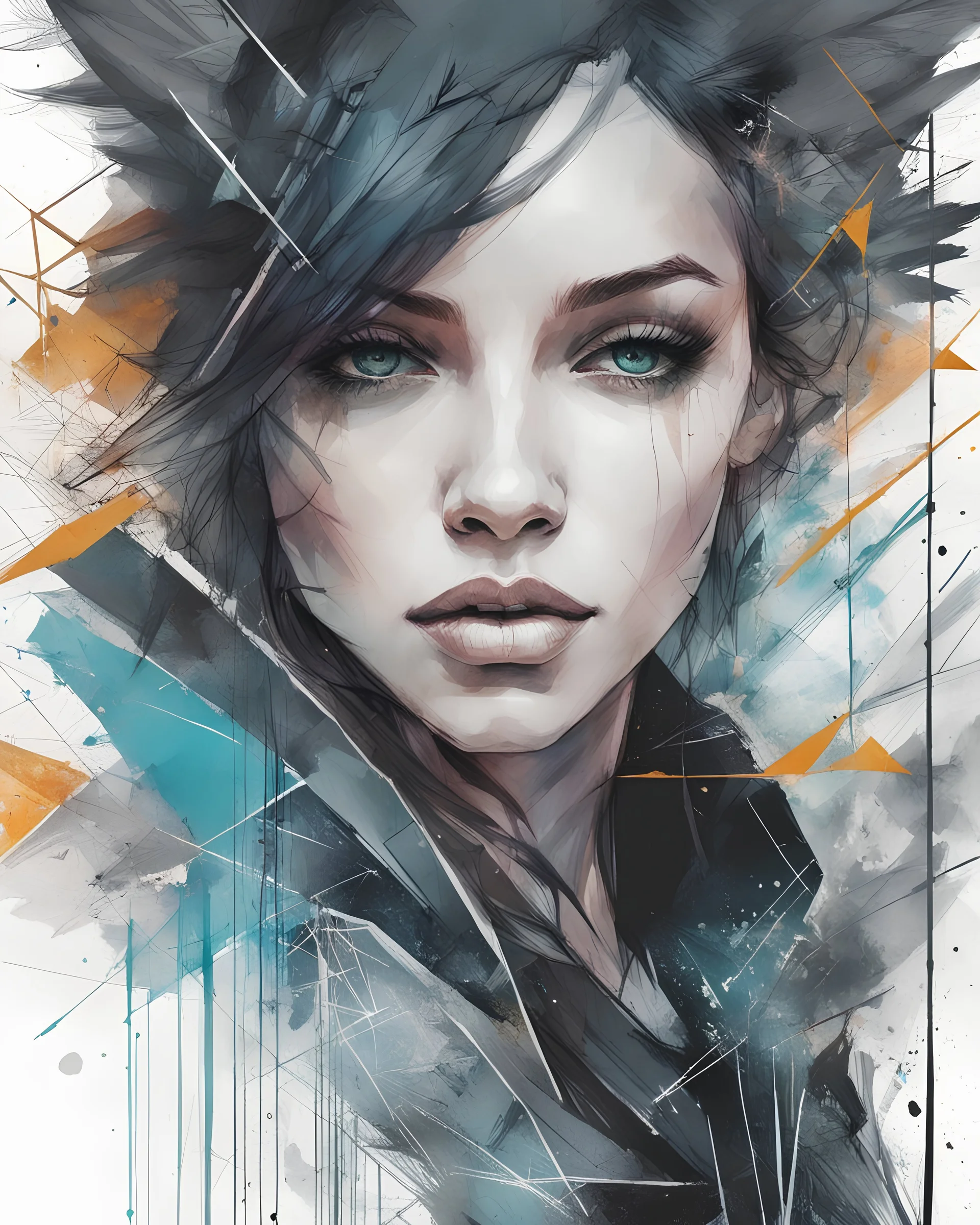 action illustration of raven black, geometric forms, triangles, intricate, elegant,style of Carne Griffiths artllustration, croma conc Semi realistic,