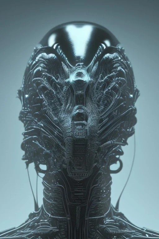 evil predator, alien, tron, head, bitcoin eyes, 8k, finely detailed, dark light, photo realistic, hr giger, cyberpunk