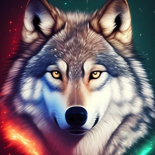 Wolf, red, orange, yellow, green, blue, purple, masterpiece, expert, 8K, hyperrealism, sharp focus, cinematic lighting