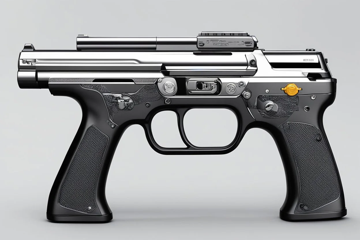 Pistol chrome with gadgets and accessories and symbols system