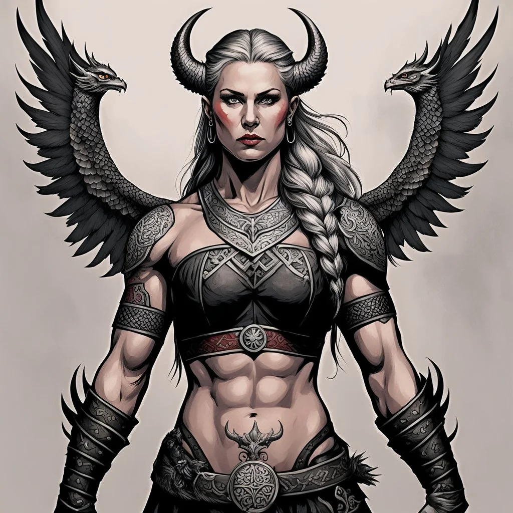 muscle viking woman with dragon back tattoo that extends down her arms, it is the blood eagle: a method of ritual execution