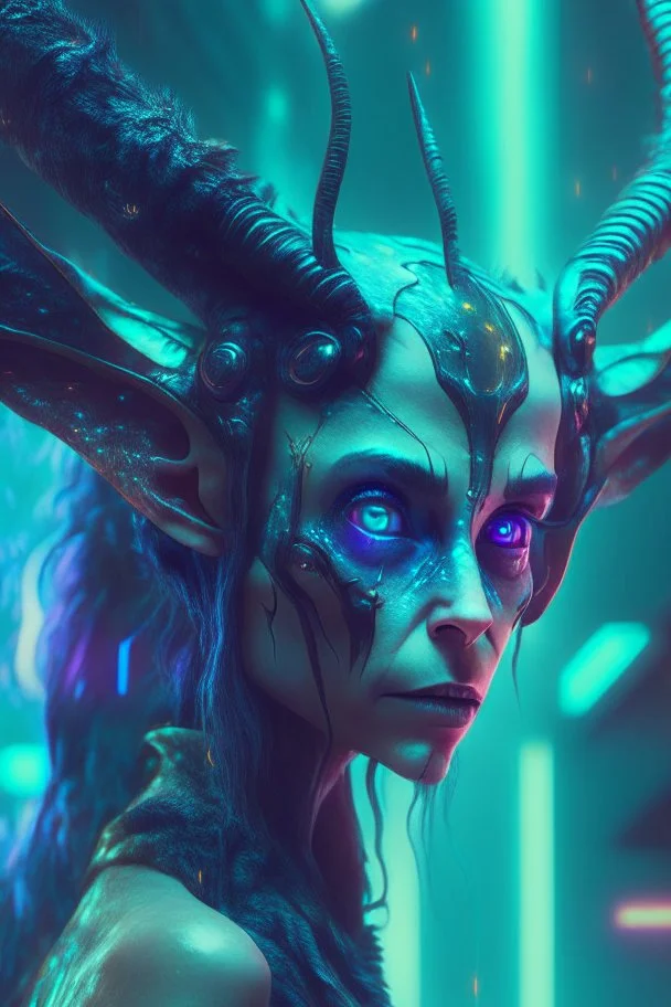 Faun fairy alien ,futuristic, cinematic, cyberpunk, 8k quality