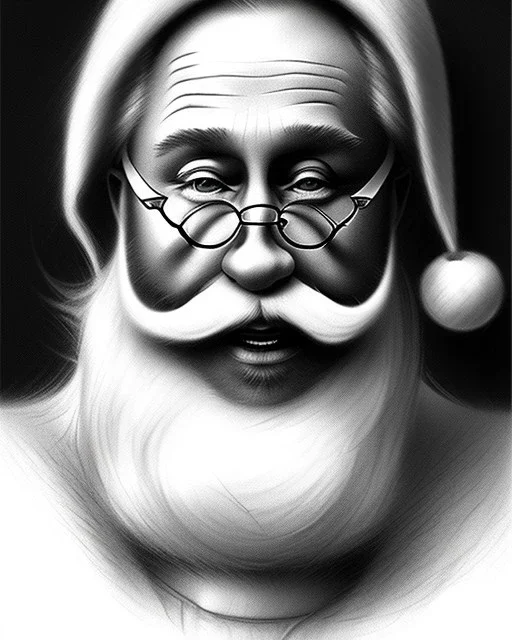 Putin as Santa Claus pencil and charcoal sketch Christmas portrait black background