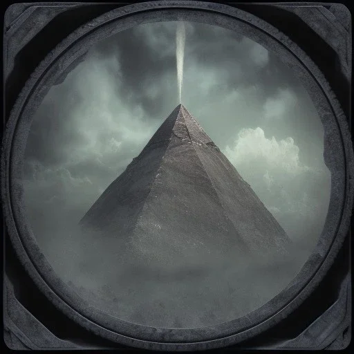 a huge old mountain with wide fields and a pyramid, scary, steam punk, realistic, made in octane, cinematic, ultra-realistic, extremely detailed octane rendering, 8K, VRAY Super Real ar 2:3, dof photorealistic futuristic 50mm lens hard lighting dark gray tintype photograph, realistic lighting, sepia color