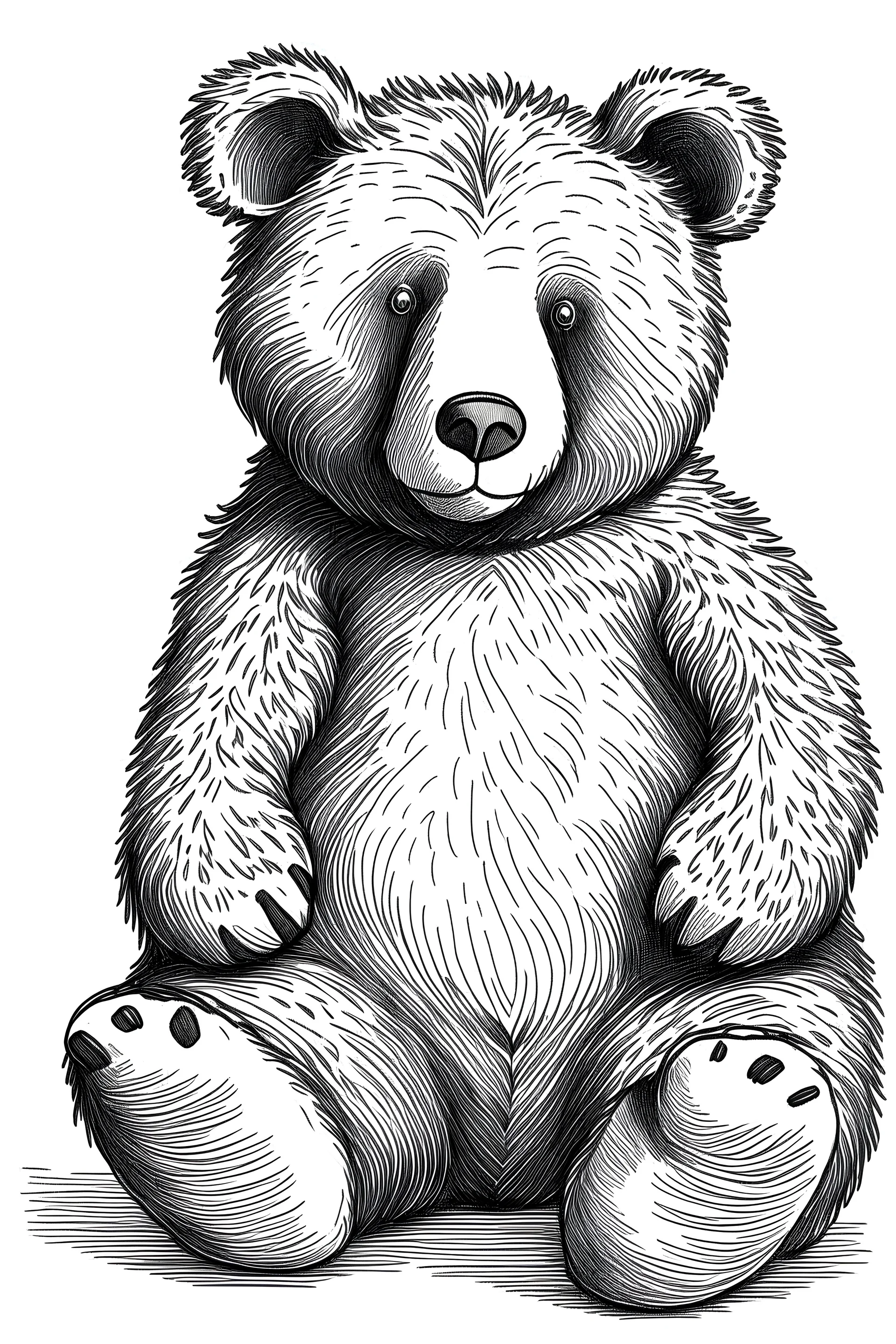 bear a small round bear with a soft cuddly appearance on white background but without colour only outer outline without colour