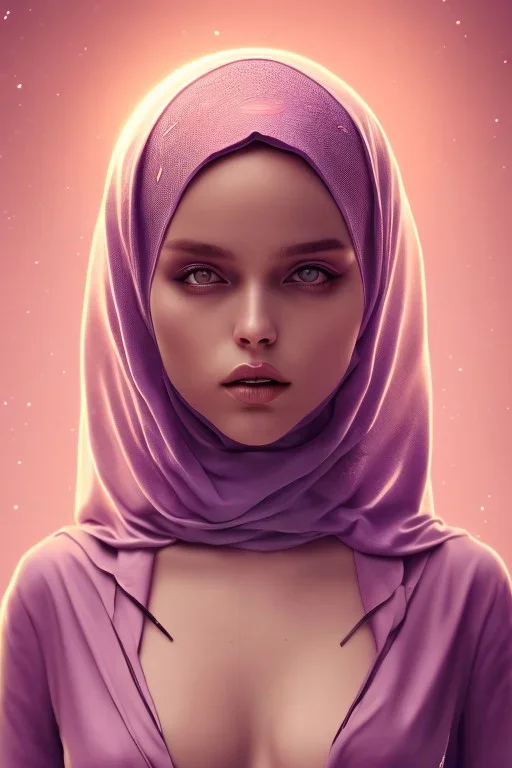 mø, high light ,purple tones, hijab, covered body, 8k resolution