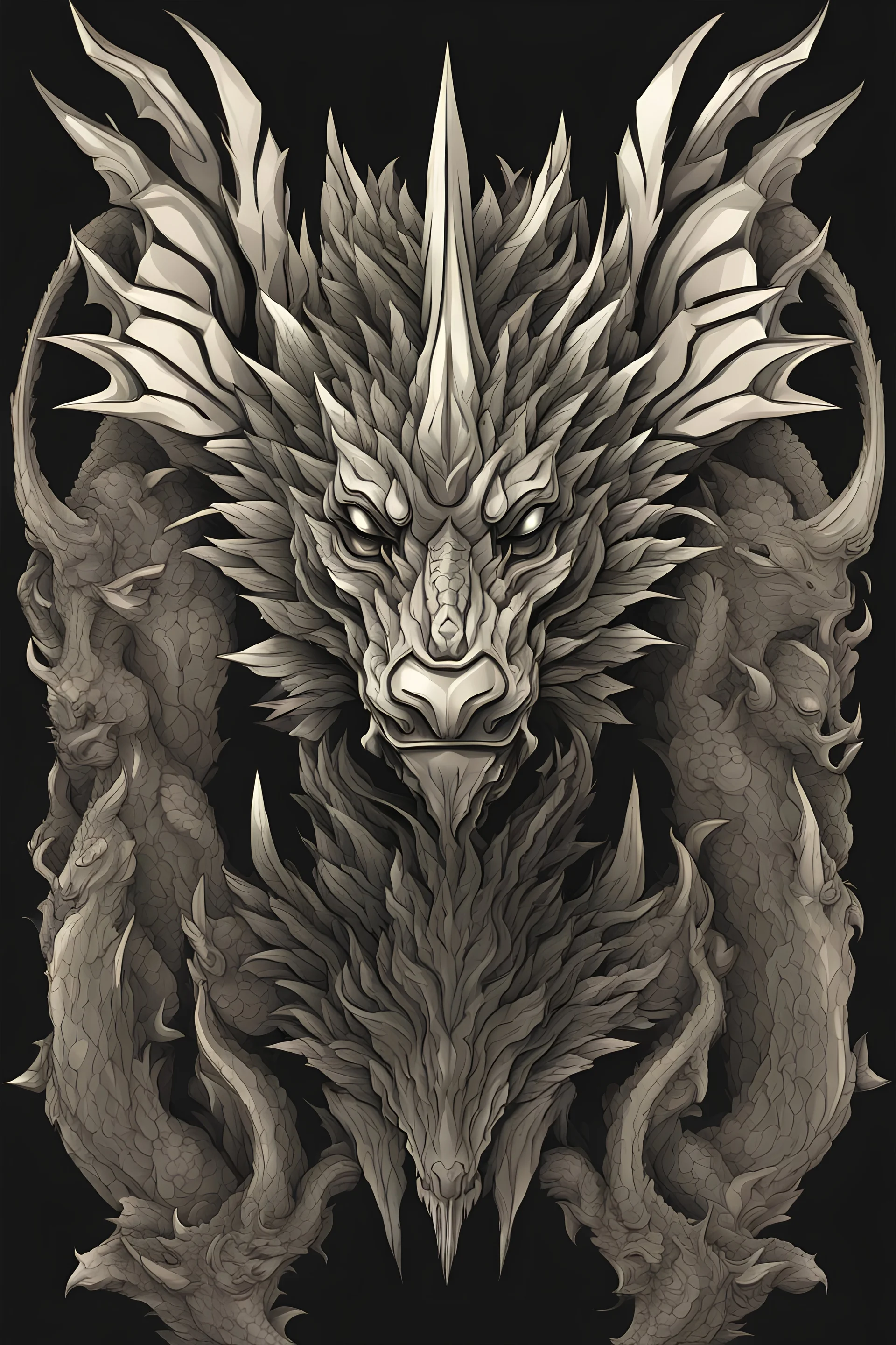 vector crystal image of a guardian in the form of a dragon with three heads in black color